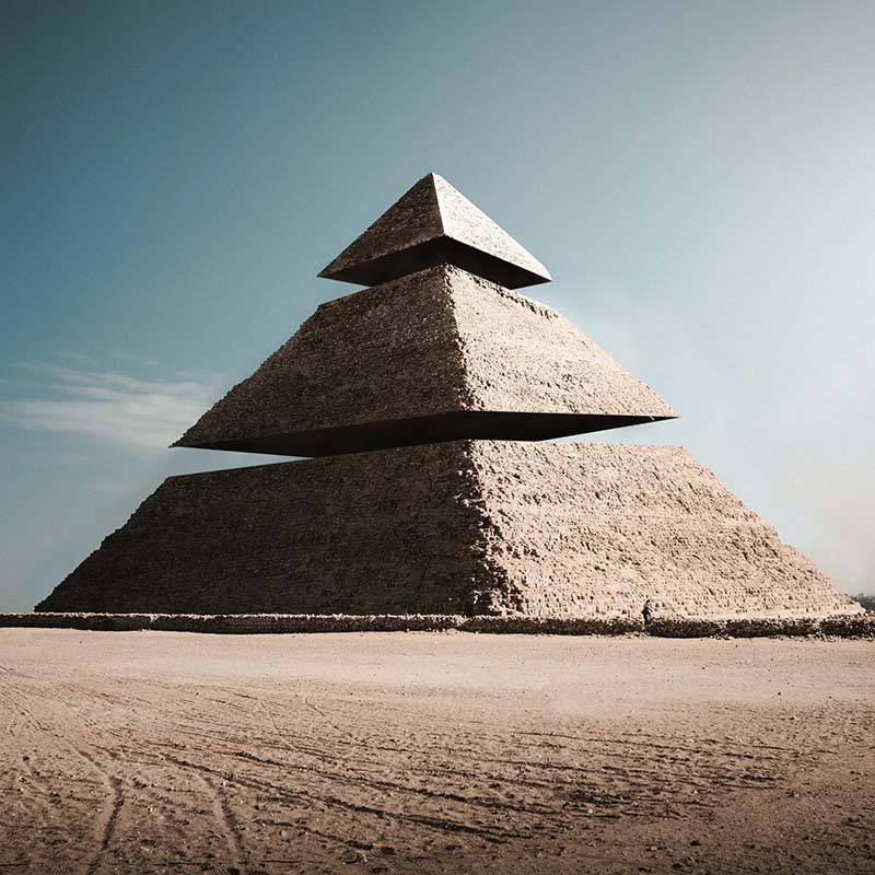 an image of a stylized pyramid. Digiboost offers market research services for business. 