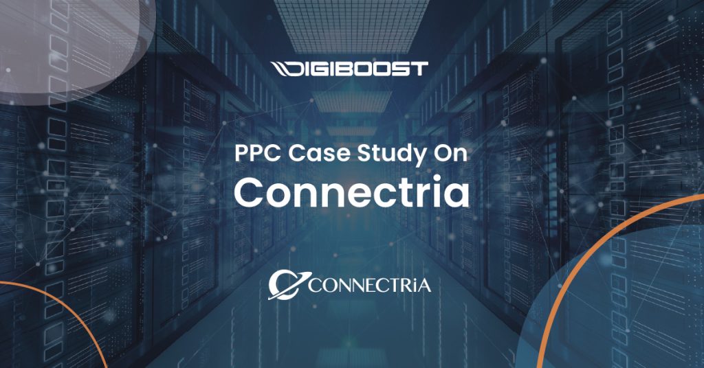 A graphic depicting the Digiboost PPC Case Study with Connectria, a hosting technology leader. 